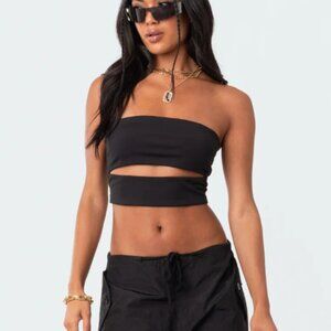 Edikted Black Cutout Strapless Darcey Crop Tube Top Y2K Mini Bodycon XS